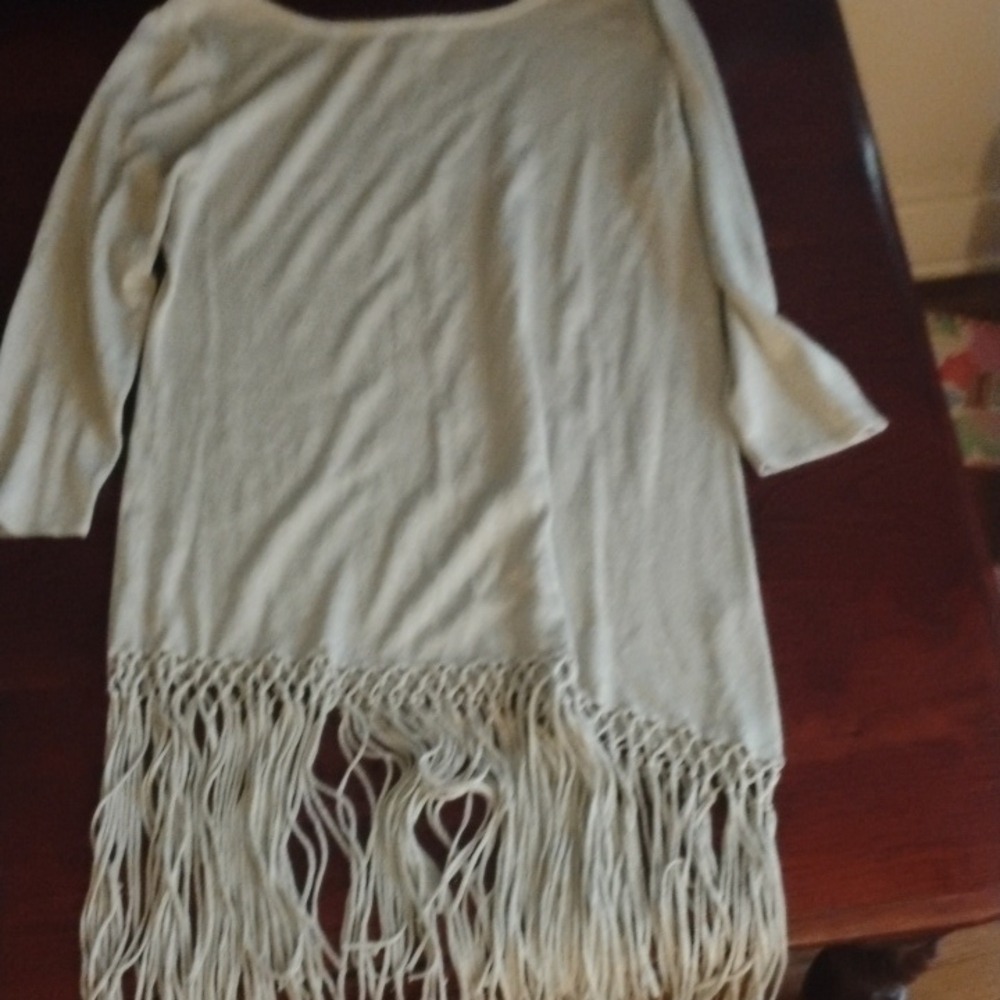 Cream Fringe Sweater Dress